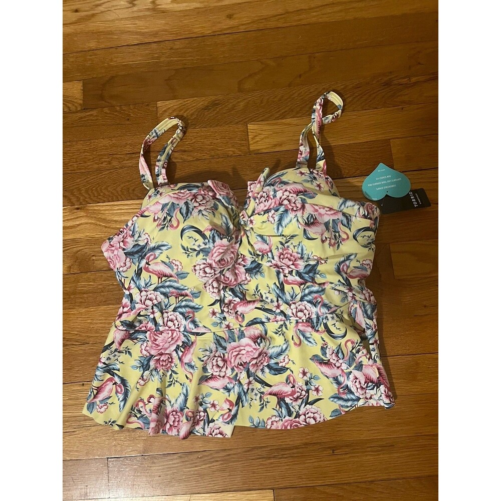 NWT  Torrid Women's Yellow Floral Tie One Piece Swim Top Plus Size 2S